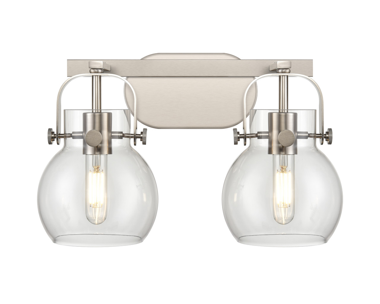 INNOVATIONS 423-2W-SN-G410-6CL Pilaster II Sphere 2 17 inch Bath Vanity Light Satin Nickel