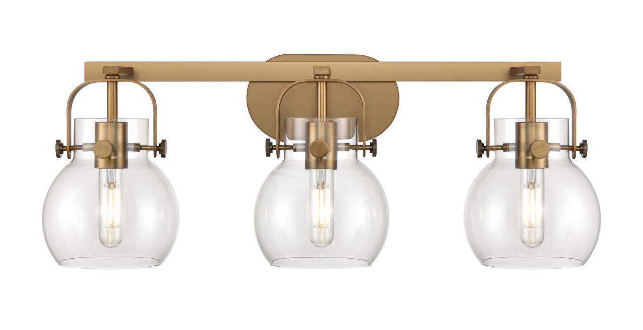 INNOVATIONS 423-3W-BB-G410-6CL Pilaster II Sphere 3 27 inch Bath Vanity Light Brushed Brass
