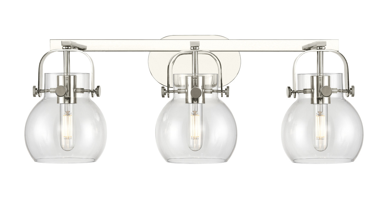 INNOVATIONS 423-3W-PN-G410-6CL Pilaster II Sphere 3 27 inch Bath Vanity Light Polished Nickel