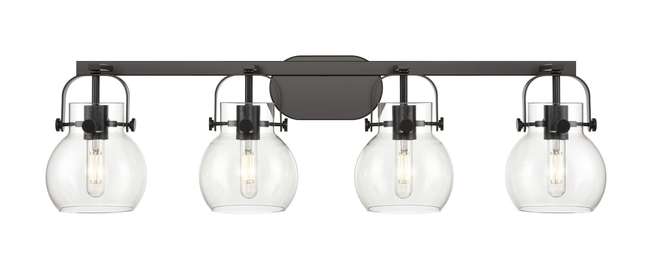 INNOVATIONS 423-4W-BK-G410-6CL Pilaster II Sphere 4 37 inch Bath Vanity Light Matte Black