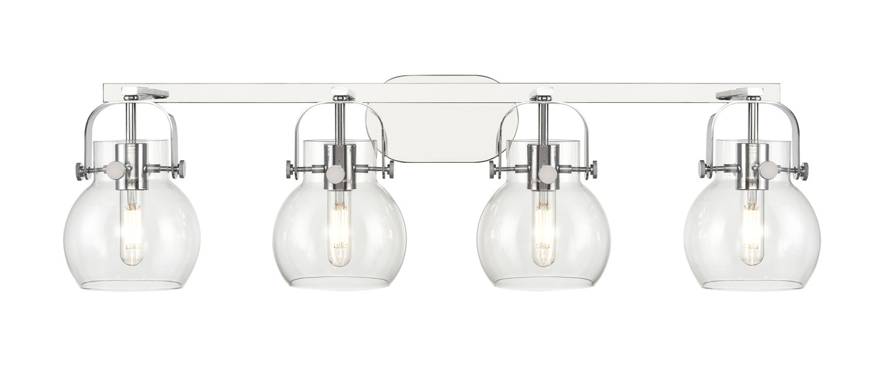 INNOVATIONS 423-4W-PC-G410-6CL Pilaster II Sphere 4 37 inch Bath Vanity Light Polished Chrome