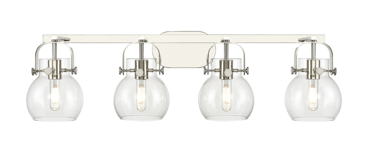 INNOVATIONS 423-4W-PN-G410-6CL Pilaster II Sphere 4 37 inch Bath Vanity Light Polished Nickel