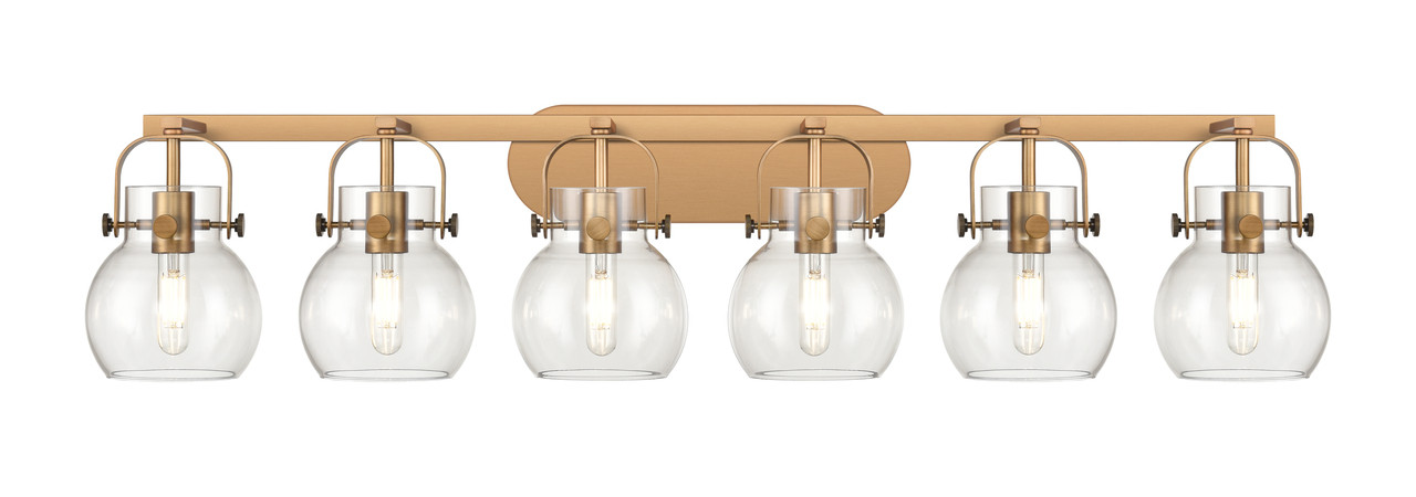 INNOVATIONS 423-6W-BB-G410-6CL Pilaster II Sphere 6 46 inch Bath Vanity Light Brushed Brass