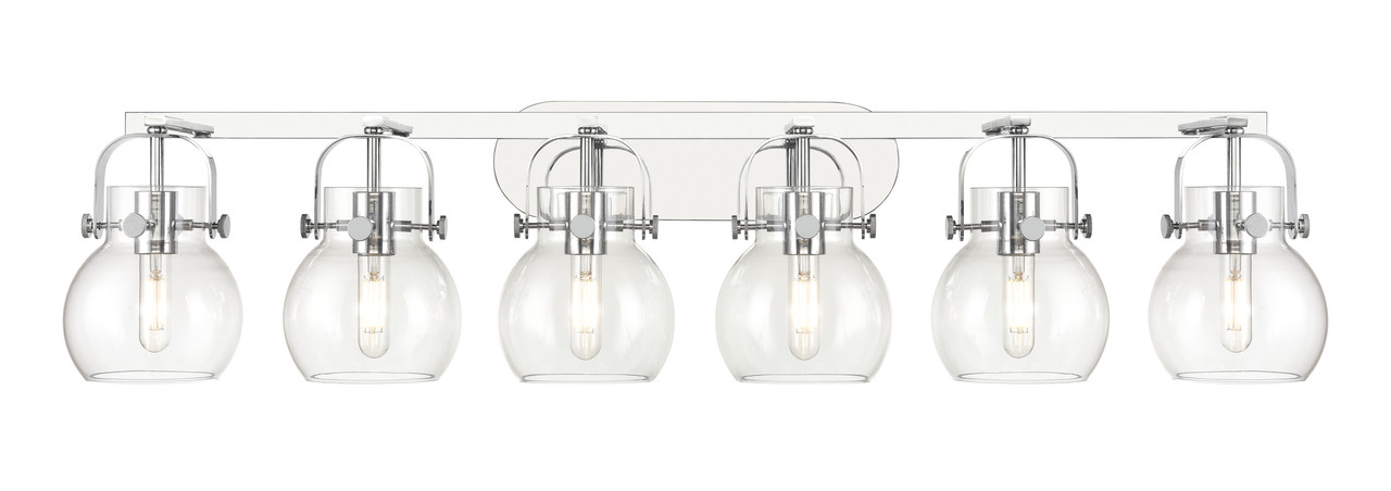 INNOVATIONS 423-6W-PC-G410-6CL Pilaster II Sphere 6 46 inch Bath Vanity Light Polished Chrome