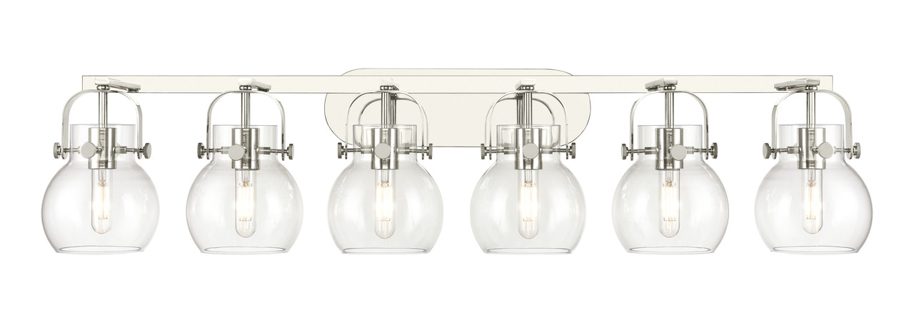 INNOVATIONS 423-6W-PN-G410-6CL Pilaster II Sphere 6 46 inch Bath Vanity Light Polished Nickel