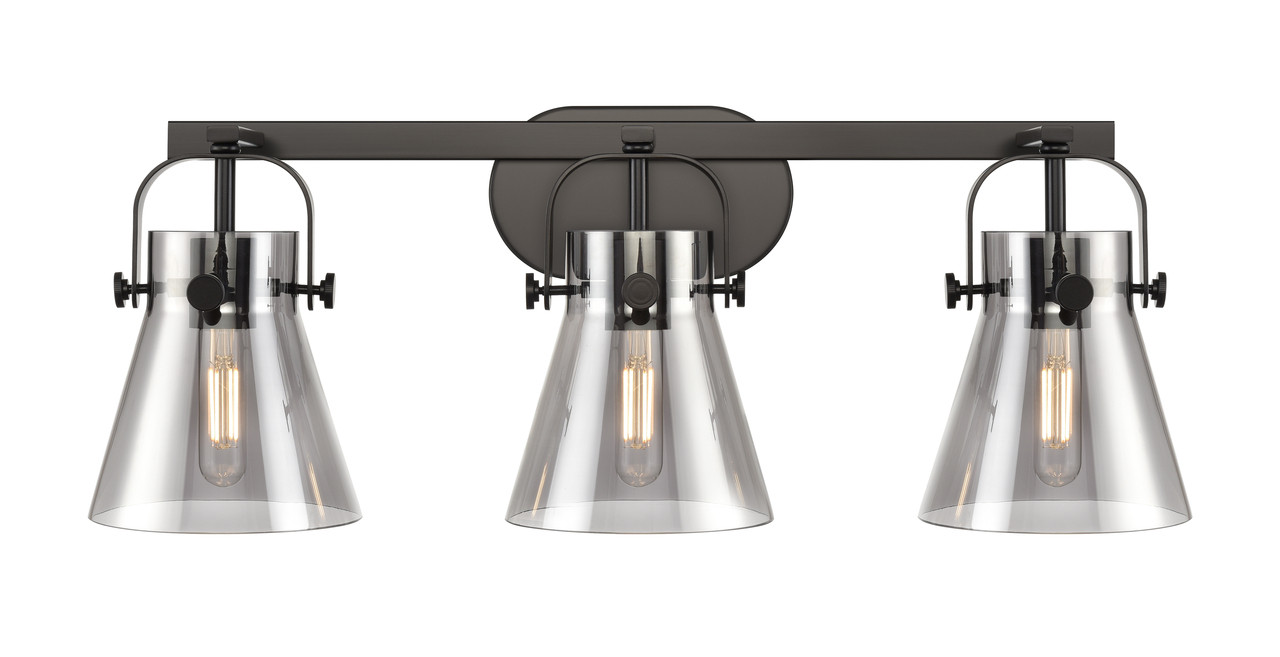 INNOVATIONS 423-3W-BK-G411-6SM Pilaster II Cone 3 27 inch Bath Vanity Light Matte Black