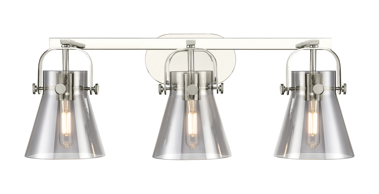 INNOVATIONS 423-3W-PN-G411-6SM Pilaster II Cone 3 27 inch Bath Vanity Light Polished Nickel