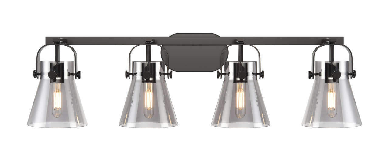INNOVATIONS 423-4W-BK-G411-6SM Pilaster II Cone 4 37 inch Bath Vanity Light Matte Black