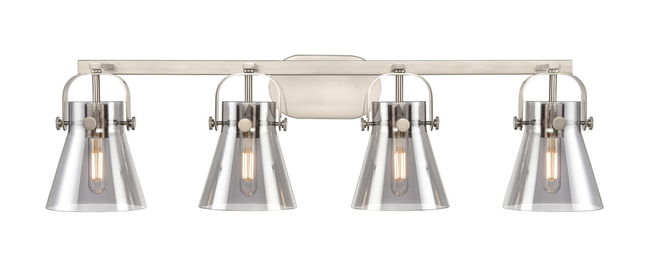 INNOVATIONS 423-4W-SN-G411-6SM Pilaster II Cone 4 37 inch Bath Vanity Light Satin Nickel