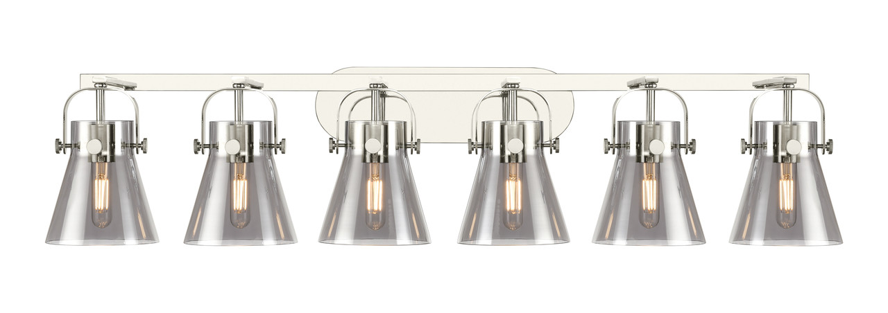 INNOVATIONS 423-6W-PN-G411-6SM Pilaster II Cone 6 46 inch Bath Vanity Light Polished Nickel