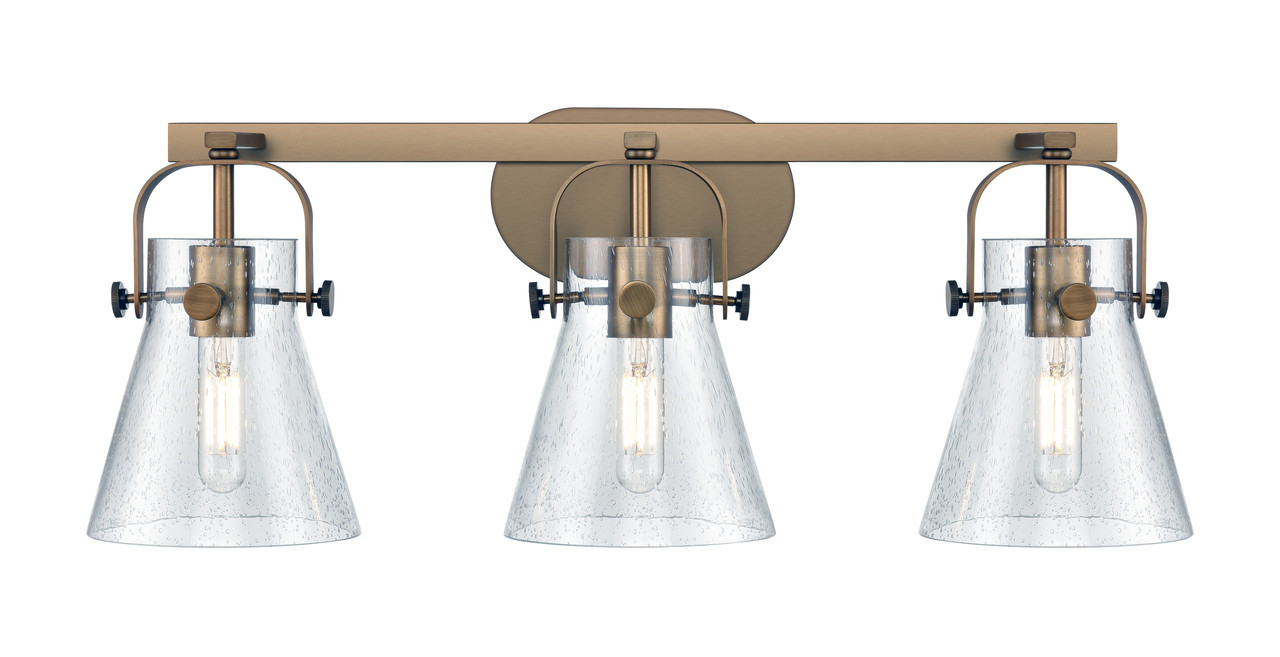 INNOVATIONS 423-3W-BB-G411-6SDY Pilaster II Cone 3 27 inch Bath Vanity Light Brushed Brass