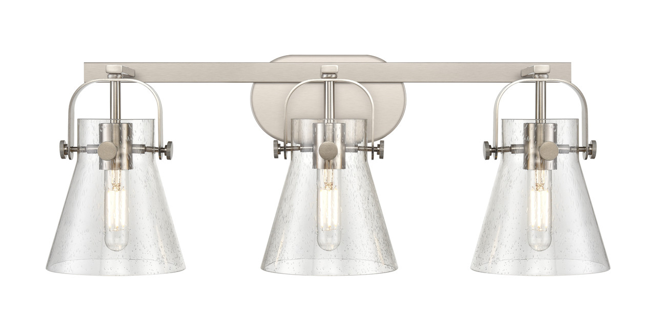 INNOVATIONS 423-3W-SN-G411-6SDY Pilaster II Cone 3 27 inch Bath Vanity Light Satin Nickel
