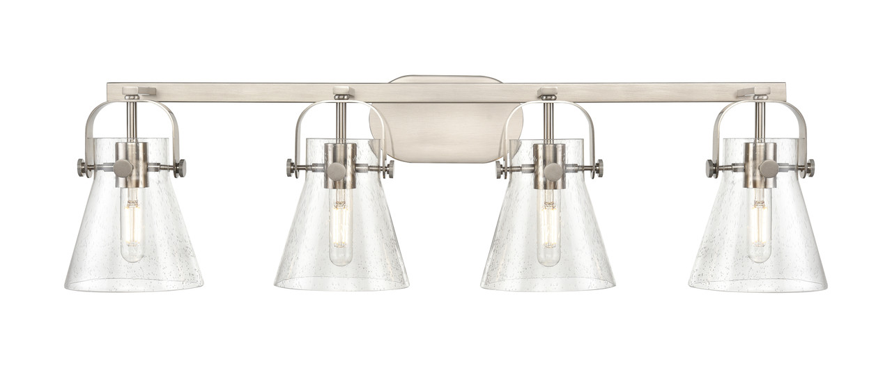 INNOVATIONS 423-4W-SN-G411-6SDY Pilaster II Cone 4 37 inch Bath Vanity Light Satin Nickel