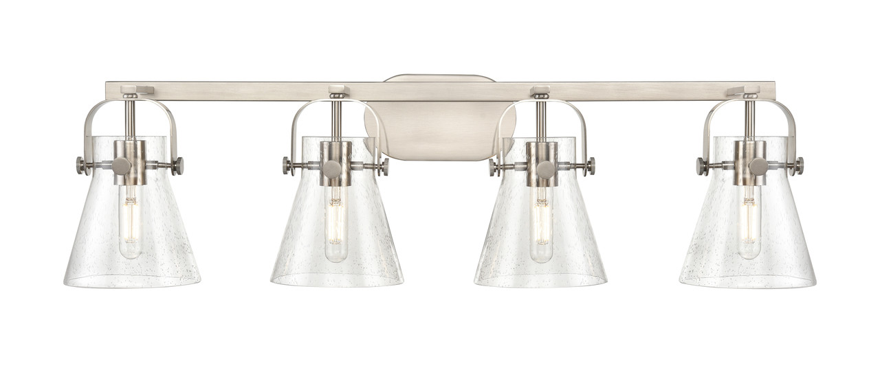INNOVATIONS 423-4W-SN-G411-6SDY Pilaster II Cone 4 37 inch Bath Vanity Light Satin Nickel