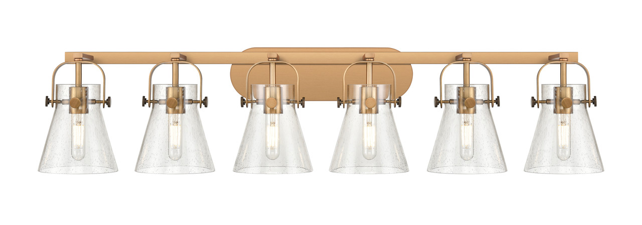 INNOVATIONS 423-6W-BB-G411-6SDY Pilaster II Cone 6 46 inch Bath Vanity Light Brushed Brass