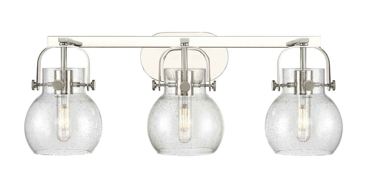 INNOVATIONS 423-3W-PN-G410-6SDY Pilaster II Sphere 3 27 inch Bath Vanity Light Polished Nickel