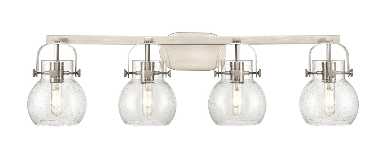 INNOVATIONS 423-4W-SN-G410-6SDY Pilaster II Sphere 4 37 inch Bath Vanity Light Satin Nickel