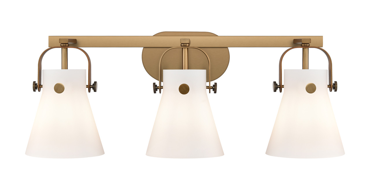 INNOVATIONS 423-3W-BB-G411-6WH Pilaster II Cone 3 27 inch Bath Vanity Light Brushed Brass