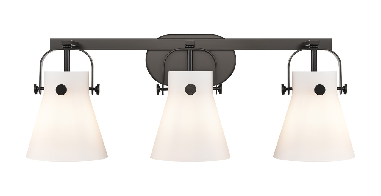 INNOVATIONS 423-3W-BK-G411-6WH Pilaster II Cone 3 27 inch Bath Vanity Light Matte Black