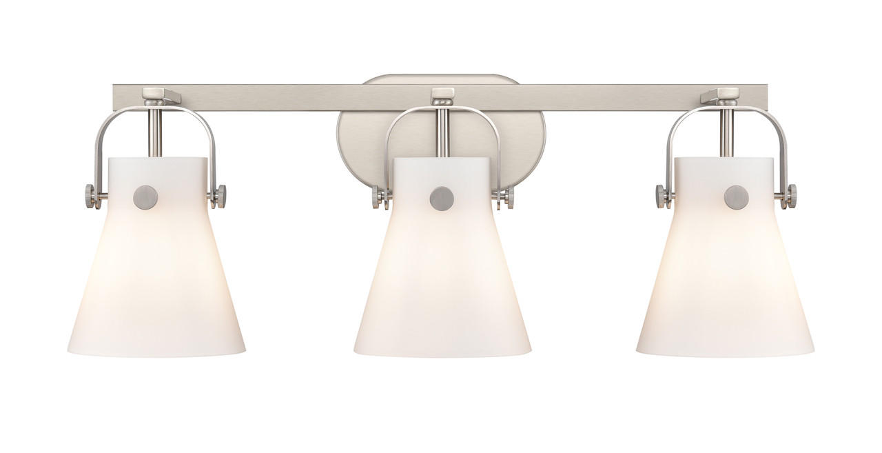 INNOVATIONS 423-3W-SN-G411-6WH Pilaster II Cone 3 27 inch Bath Vanity Light Satin Nickel