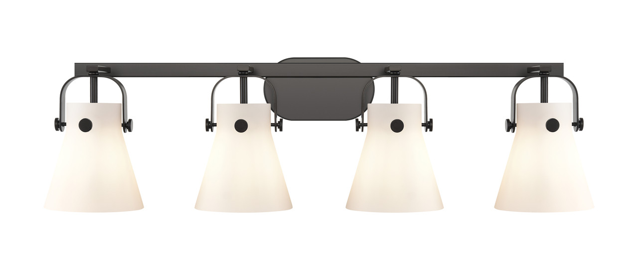 INNOVATIONS 423-4W-BK-G411-6WH Pilaster II Cone 4 37 inch Bath Vanity Light Matte Black