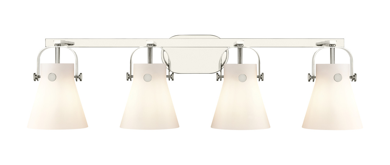 INNOVATIONS 423-4W-PN-G411-6WH Pilaster II Cone 4 37 inch Bath Vanity Light Polished Nickel