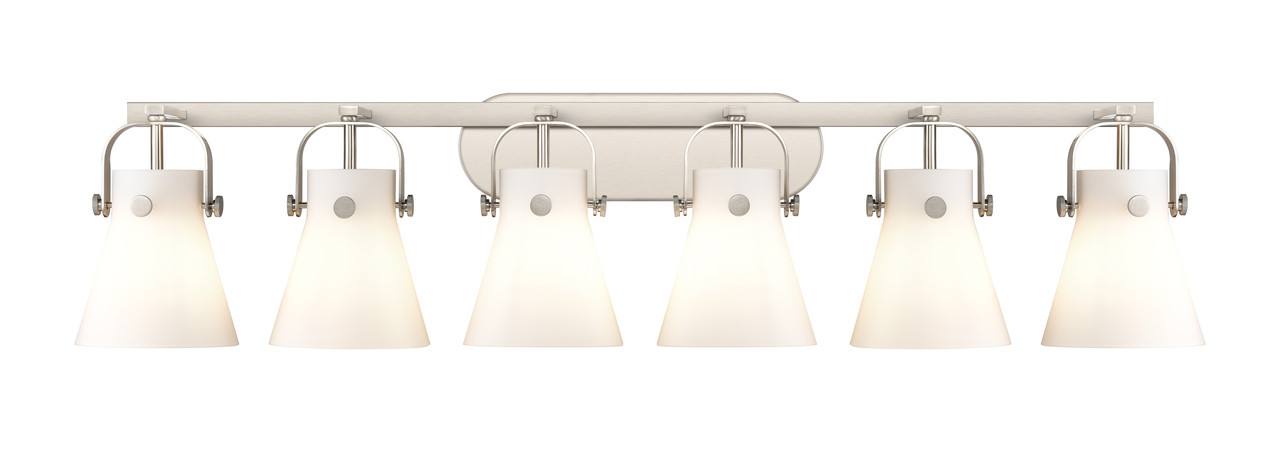 INNOVATIONS 423-6W-SN-G411-6WH Pilaster II Cone 6 46 inch Bath Vanity Light Satin Nickel