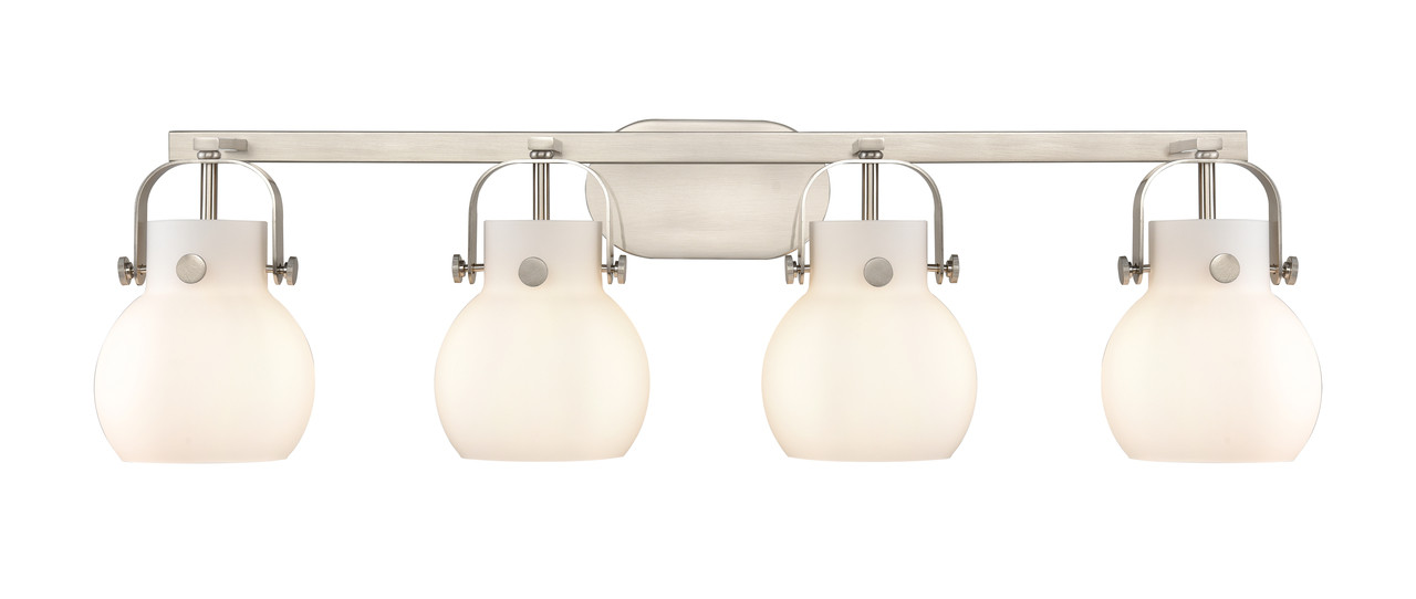 INNOVATIONS 423-4W-SN-G410-6WH Pilaster II Sphere 4 37 inch Bath Vanity Light Satin Nickel