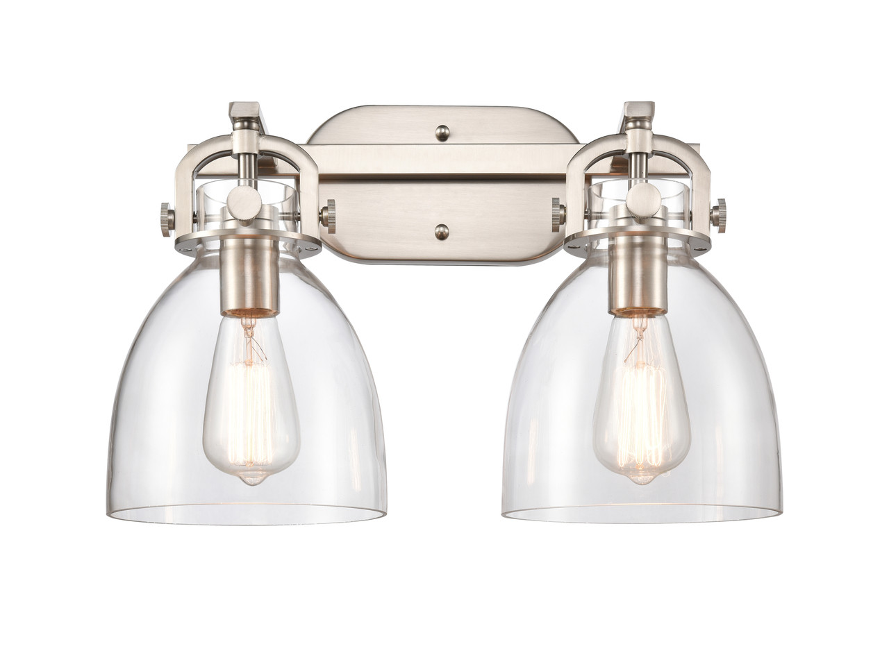 INNOVATIONS 410-2W-SN-G412-7CL Newton Bell 2 17 inch Bath Vanity Light Satin Nickel