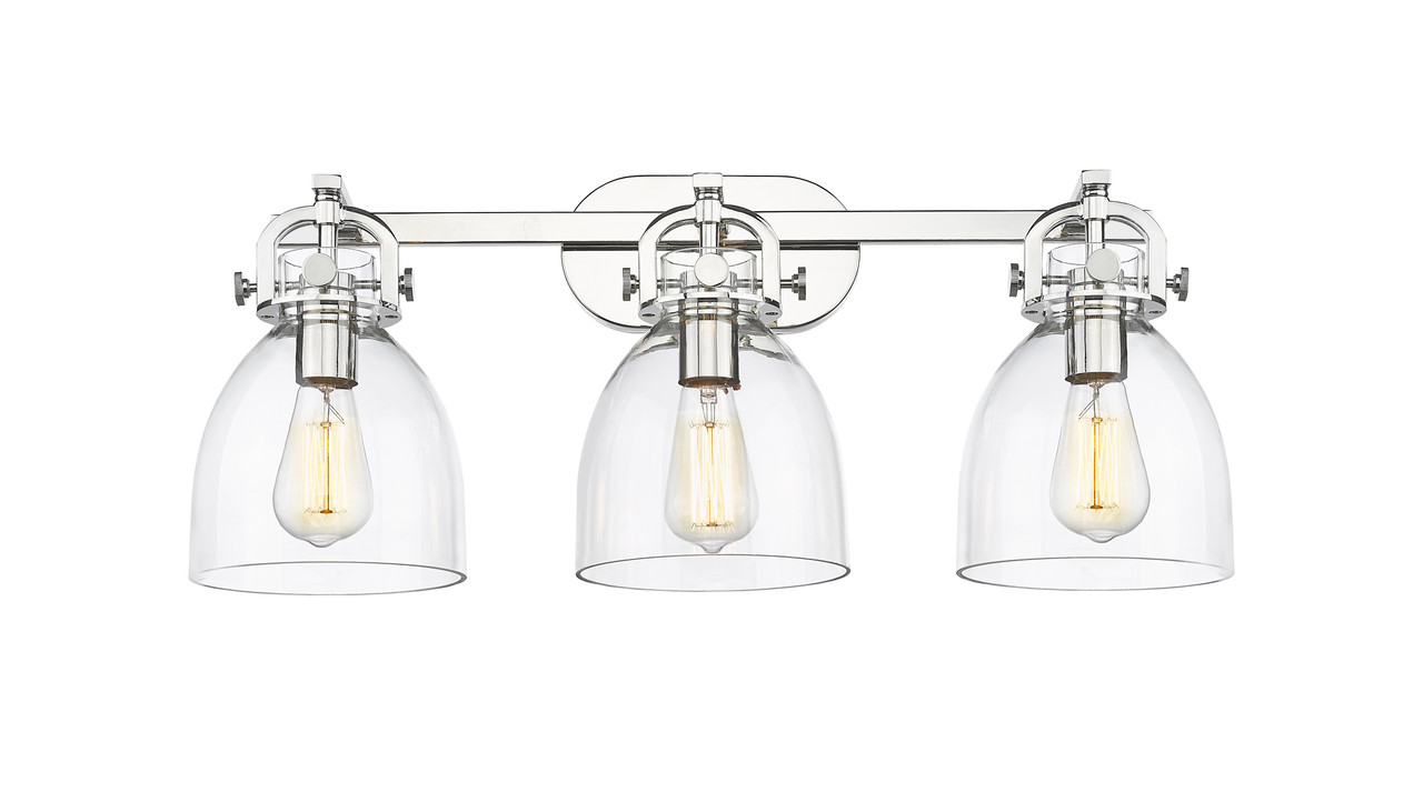 INNOVATIONS 410-3W-PN-G412-7CL Newton Bell 3 27 inch Bath Vanity Light Polished Nickel