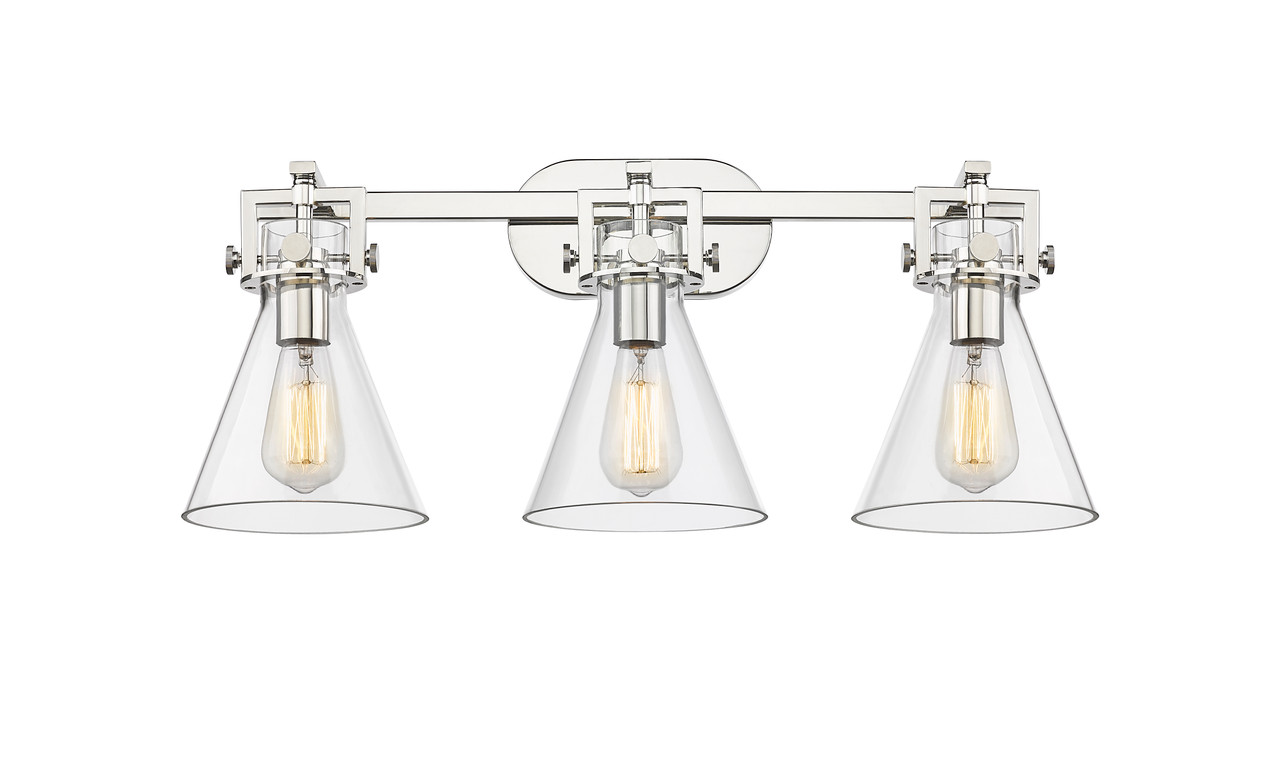 INNOVATIONS 411-3W-PN-G411-7CL Newton Cone 3 27 inch Bath Vanity Light Polished Nickel