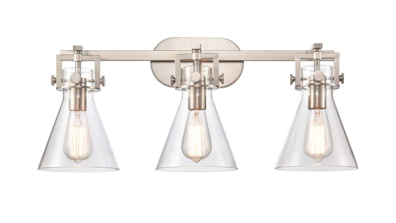 INNOVATIONS 411-3W-SN-G411-7CL Newton Cone 3 27 inch Bath Vanity Light Satin Nickel