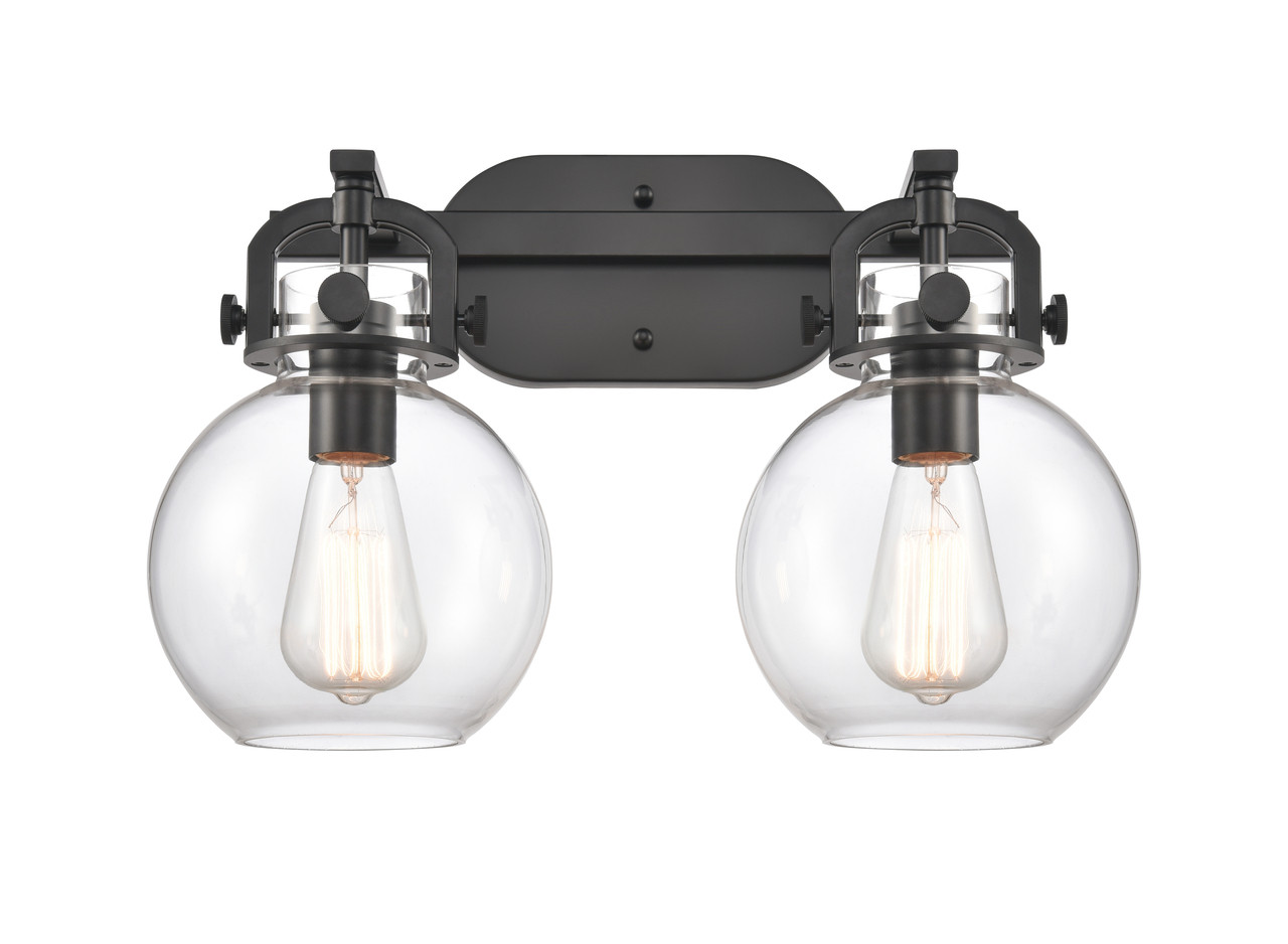 INNOVATIONS 410-2W-BK-G410-7CL Newton Sphere 2 17 inch Bath Vanity Light Matte Black