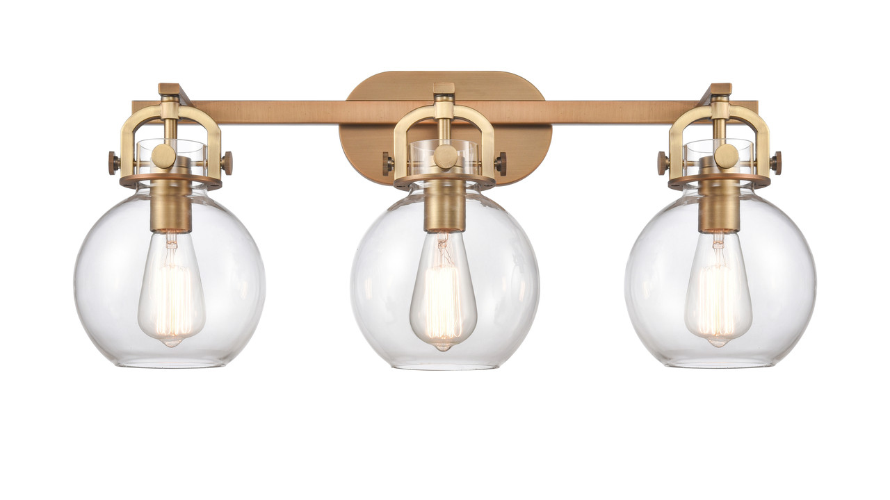 INNOVATIONS 410-3W-BB-G410-7CL Newton Sphere 3 27 inch Bath Vanity Light Brushed Brass