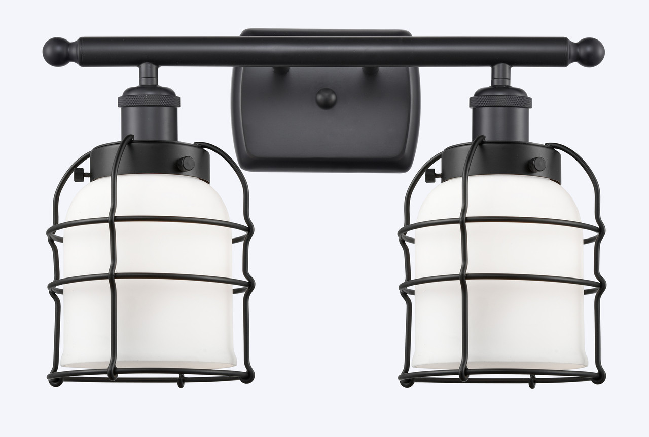 INNOVATIONS 916-2W-BK-G51-CE Small Bell Cage 2 Light Bath Vanity Light part of the Ballston Collection Matte Black
