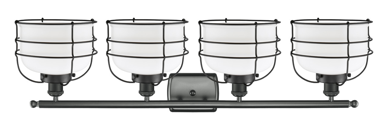 INNOVATIONS 916-4W-BK-G71-CE Large Bell Cage 4 Light Bath Vanity Light part of the Ballston Collection Matte Black