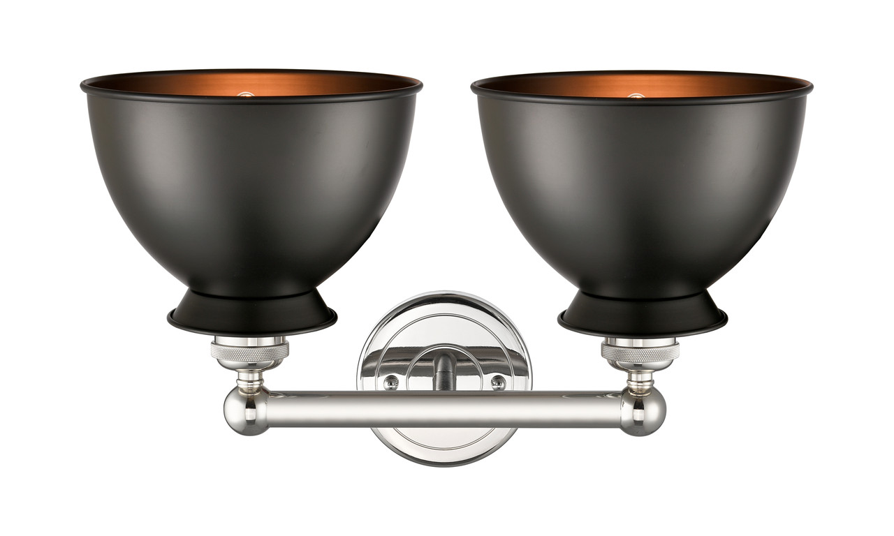 INNOVATIONS 616-2W-PN-M14-BK Adirondack 2 Light Bath Vanity Light part of the Edison Collection Polished Nickel