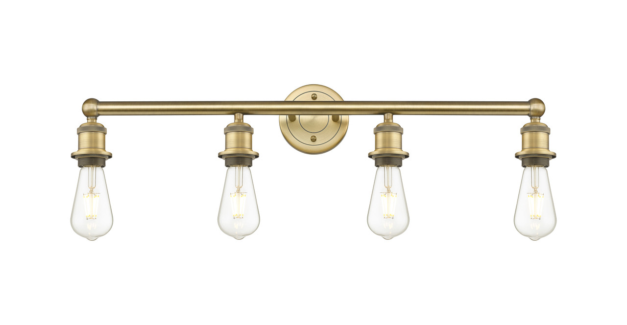 INNOVATIONS 616-4W-BB-M14-W Adirondack 4 Light Bath Vanity Light part of the Edison Collection Brushed Brass