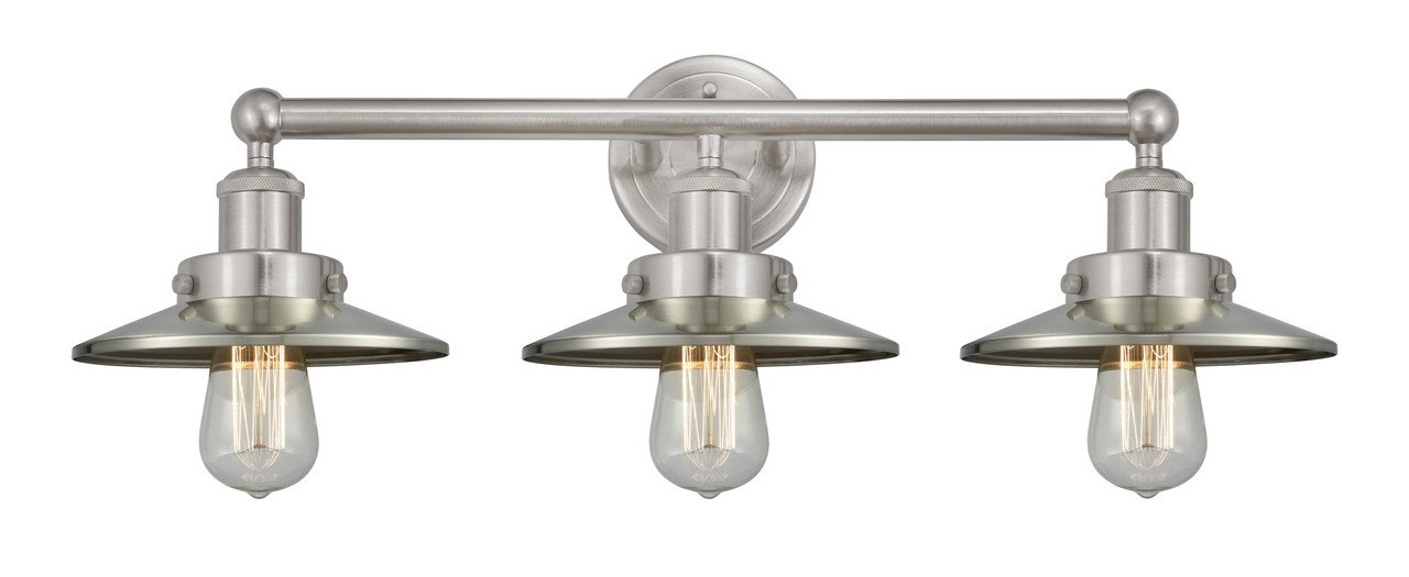 INNOVATIONS 616-3W-SN-M2-SN Railroad 3 Light Bath Vanity Light part of the Franklin Restoration Collection Brushed Satin Nickel