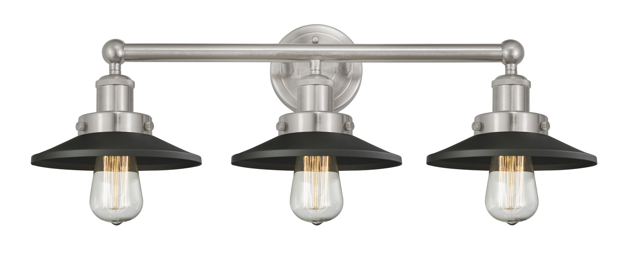 INNOVATIONS 616-3W-SN-M6-BK Railroad 3 Light Bath Vanity Light part of the Franklin Restoration Collection Brushed Satin Nickel