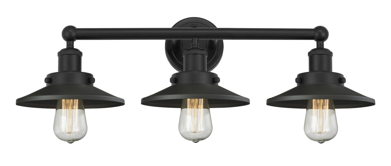 INNOVATIONS 616-3W-BK-M6-BK Railroad 3 Light Bath Vanity Light part of the Franklin Restoration Collection Matte Black