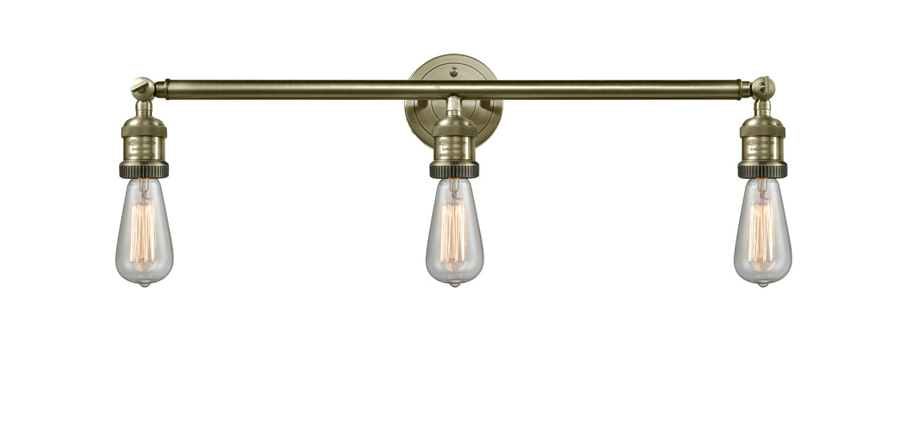 INNOVATIONS 205-AB-LED Bare Bulb 3 Light Bath Vanity Light part of the Franklin Restoration Collection Antique Brass