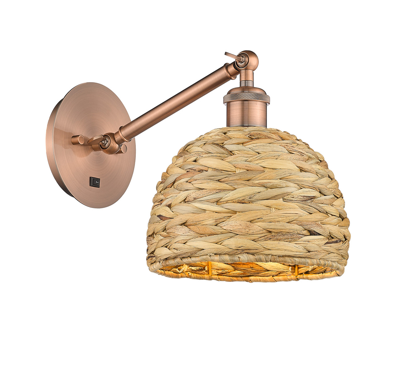 INNOVATIONS 317-1W-AC-RBD-8-NAT Woven Rattan 1 8 inch Sconce Antique Copper