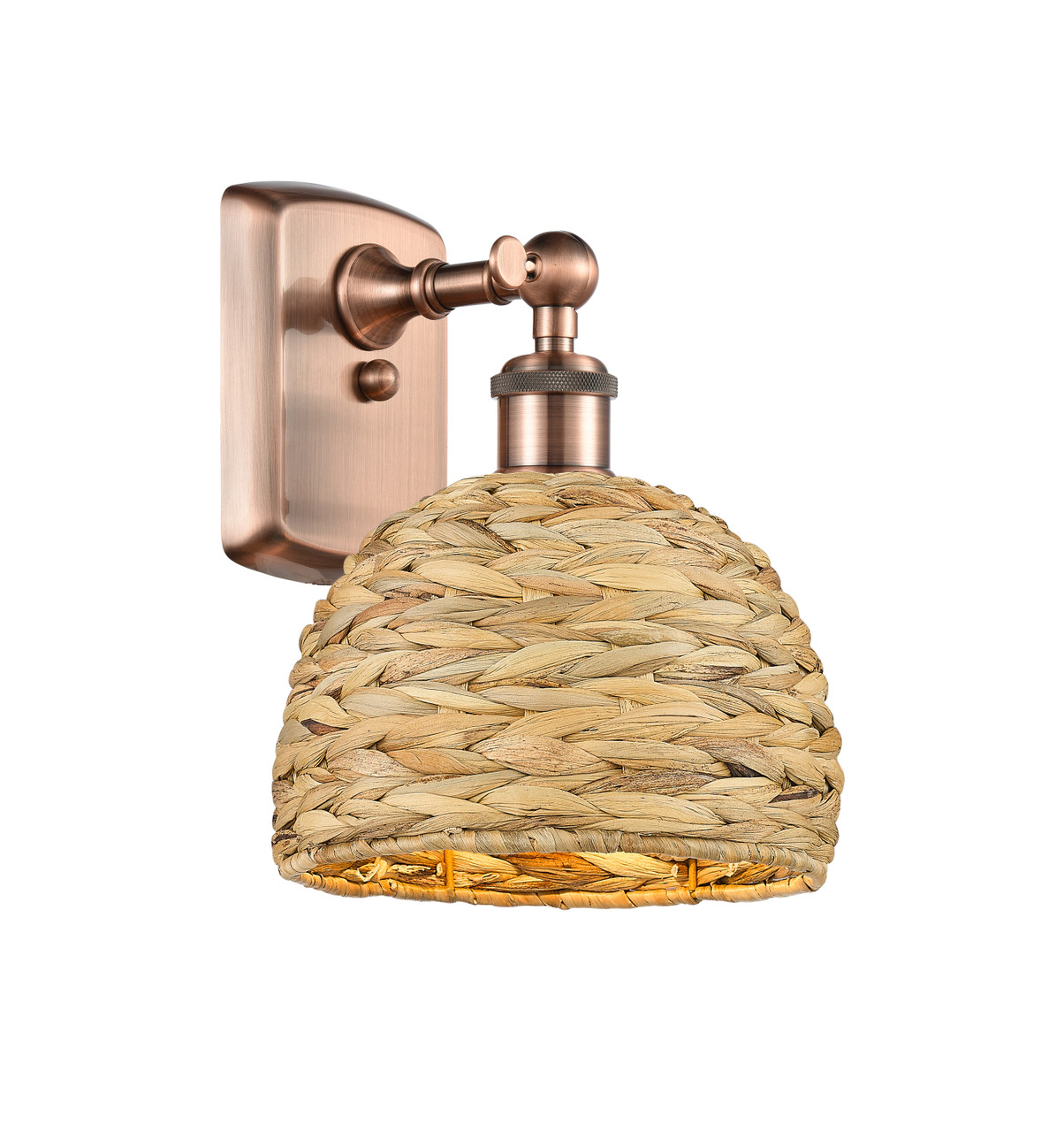 INNOVATIONS 516-1W-AC-RBD-8-NAT Woven Rattan 1 8 inch Sconce Antique Copper