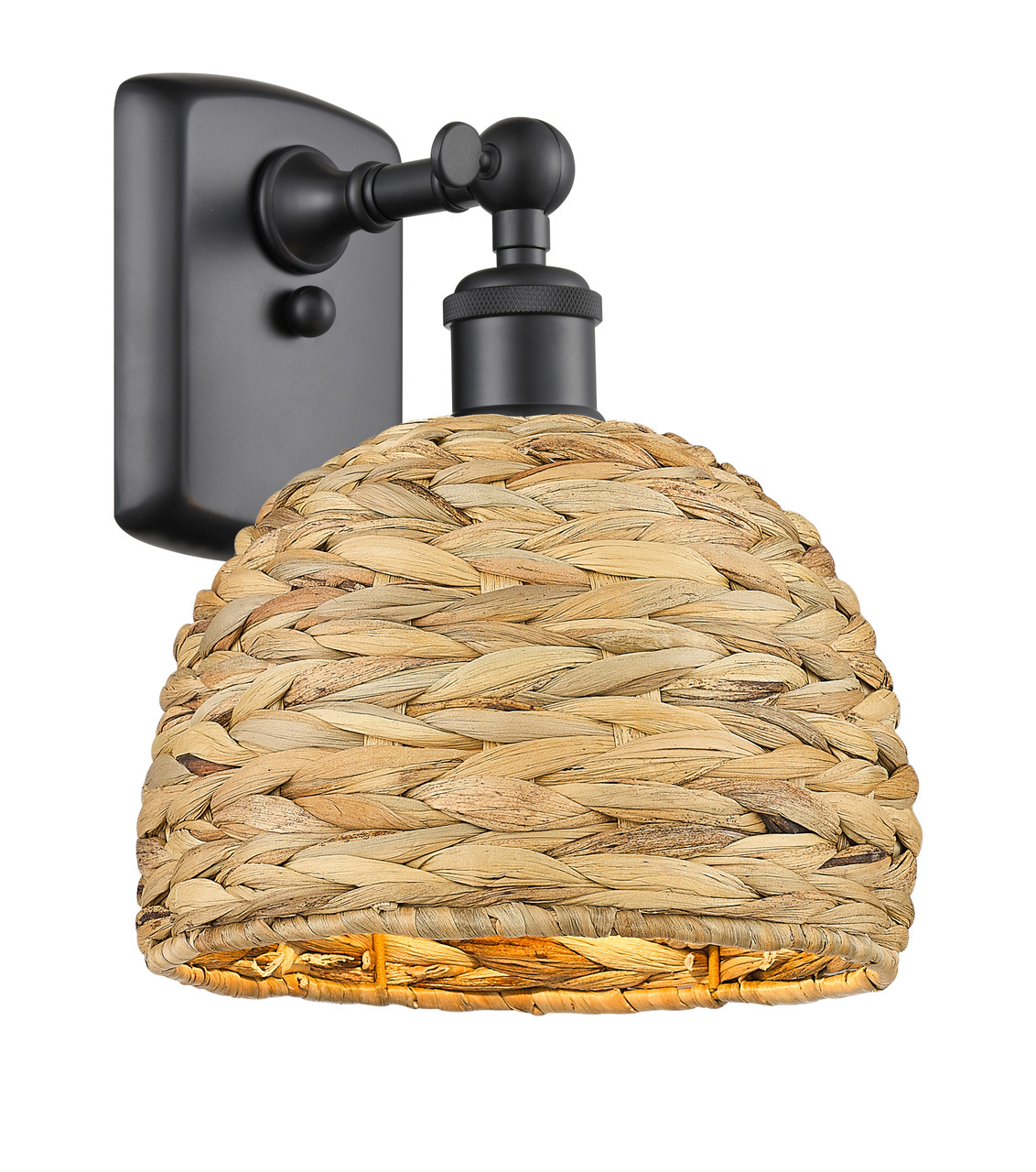 INNOVATIONS 516-1W-BK-RBD-8-NAT Woven Rattan 1 8 inch Sconce Matte Black