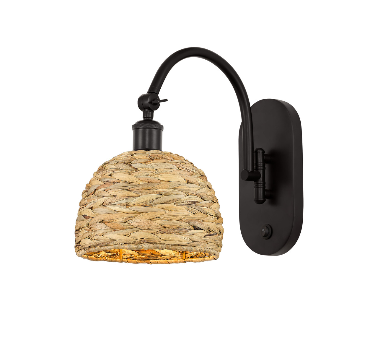 INNOVATIONS 518-1W-OB-RBD-8-NAT Woven Rattan 1 8 inch Sconce Oil Rubbed Bronze