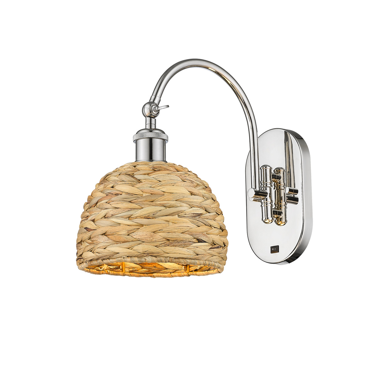 INNOVATIONS 518-1W-PN-RBD-8-NAT Woven Rattan 1 8 inch Sconce Polished Nickel