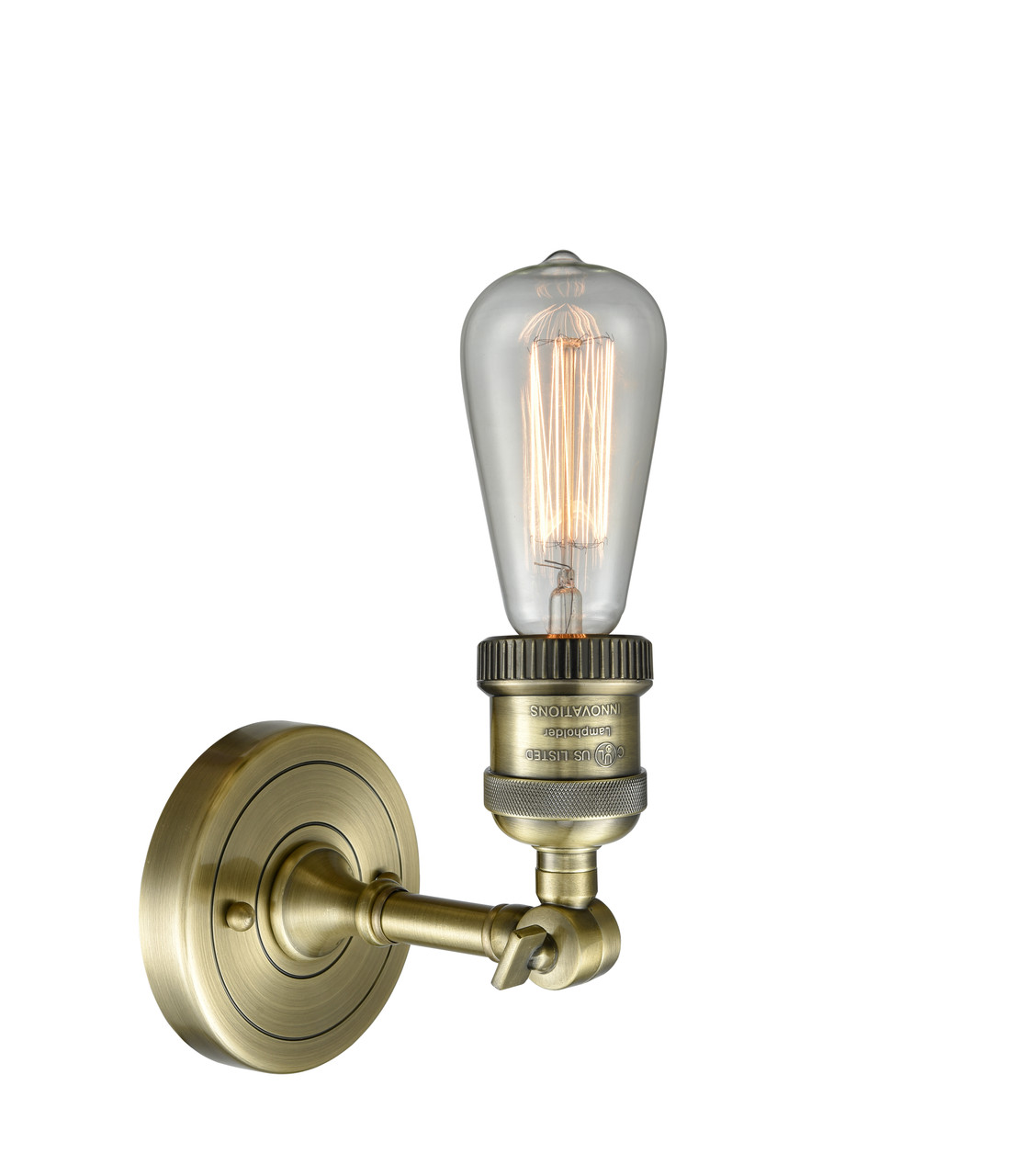 INNOVATIONS 203-AB-LED Bare Bulb 1 Light Sconce part of the Franklin Restoration Collection Antique Brass