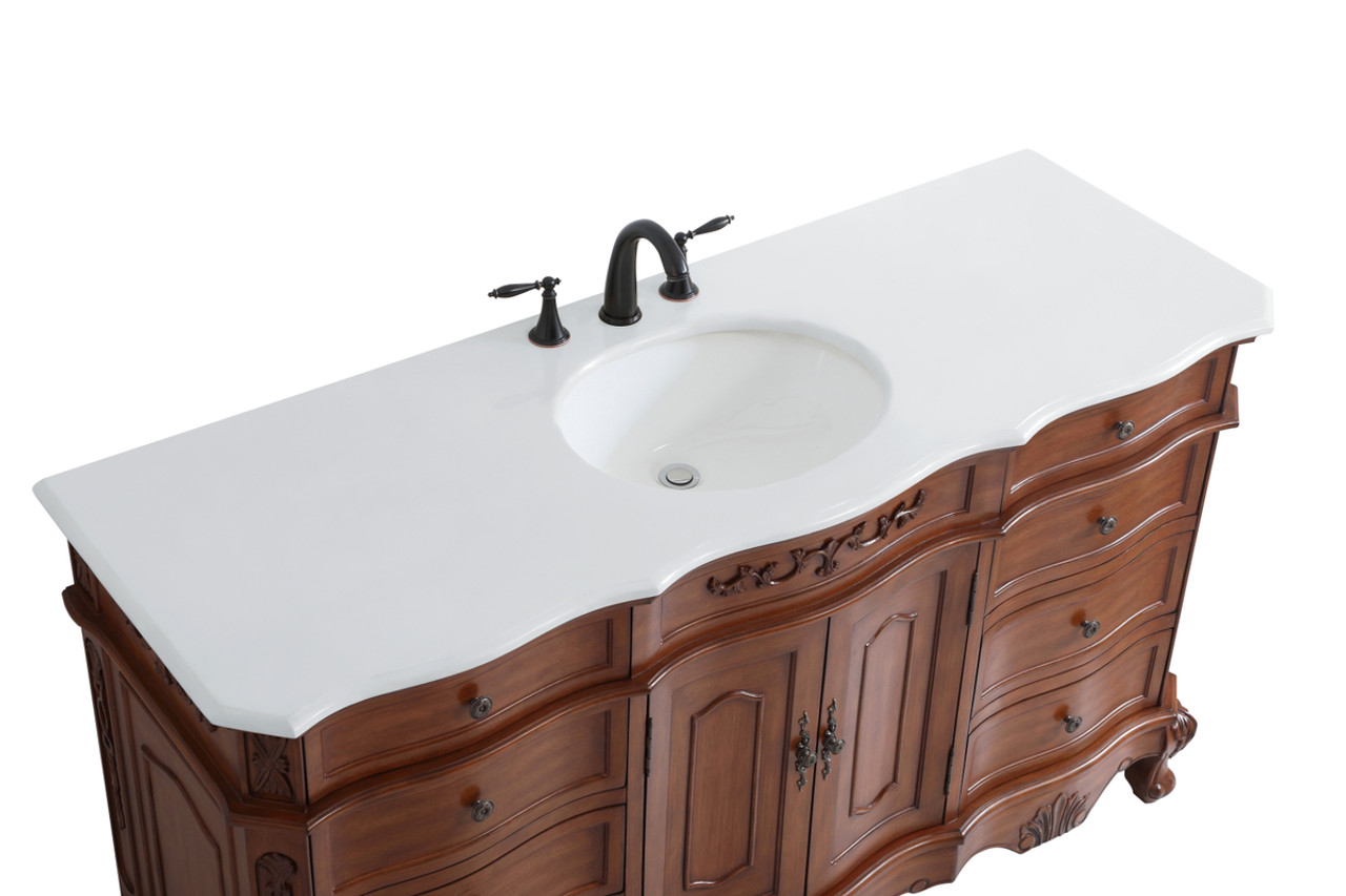 Elegant Kitchen and Bath VF10160TK-VW 60 inch Single Bathroom vanity in Teak with ivory white engineered marble