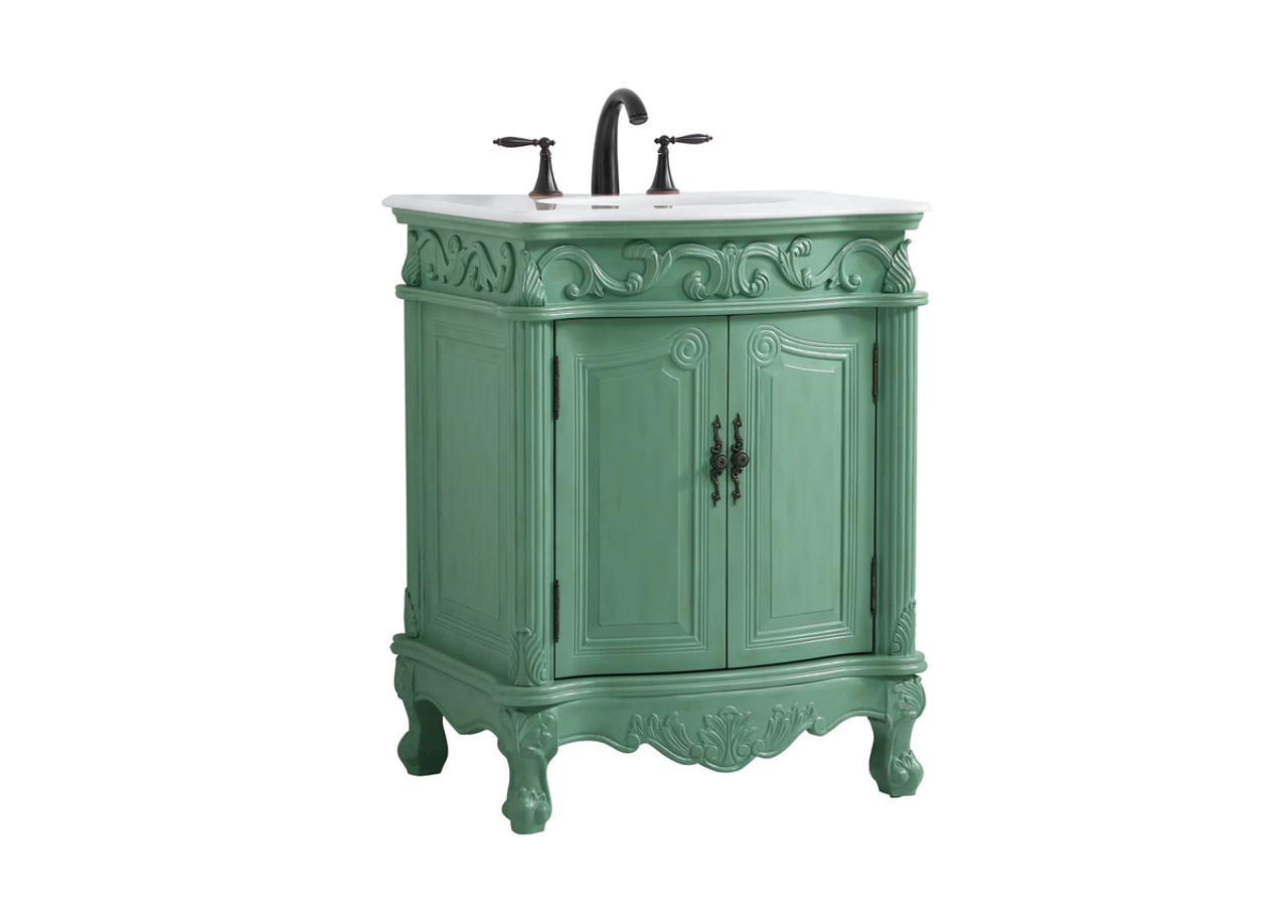 Elegant Kitchen and Bath VF-1008VM-VW 27 inch Single Bathroom vanity in vintage mint with ivory white engineered marble